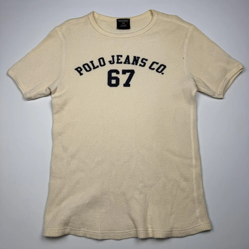 Vintage Polo Jeans Co Ralph Lauren Shirt Mens Medium White Thermal 67 Tee Waffle
